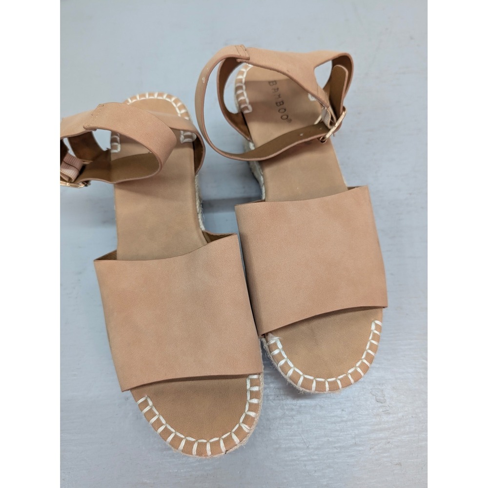 Bamboo Tan Espadrille Platform Sandals Women's 10 Buckle Ankle Strap Jute Wedge
